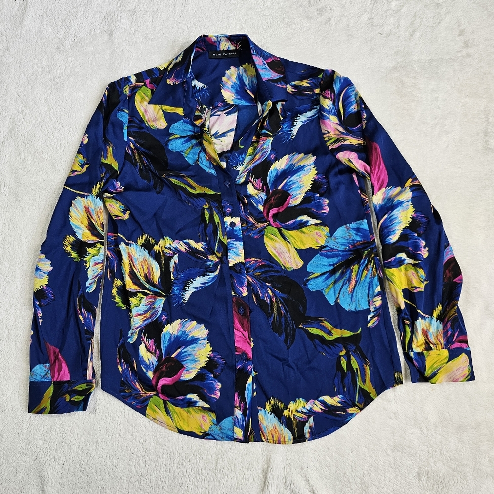 Elie Tahari Womens  The Madeline Silk-Blend Blouse, Blue - Picture 7 of 14